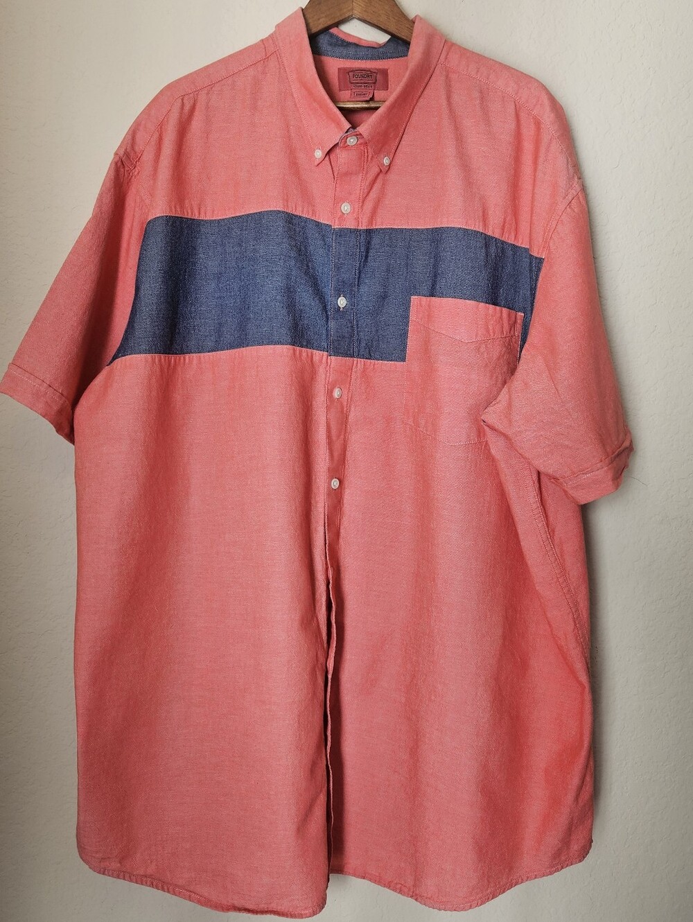 Foundry Supply Co Mens Button Down 3XLT Pink Navy Colorblock Outdoor Workwear
